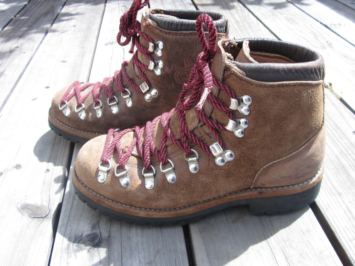 tan hiking boots red laces