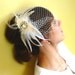 Ivory and White Feather Hair Fascinator and Birdcage Veil with Vintage Lace and a Vintage Jewelry Piece