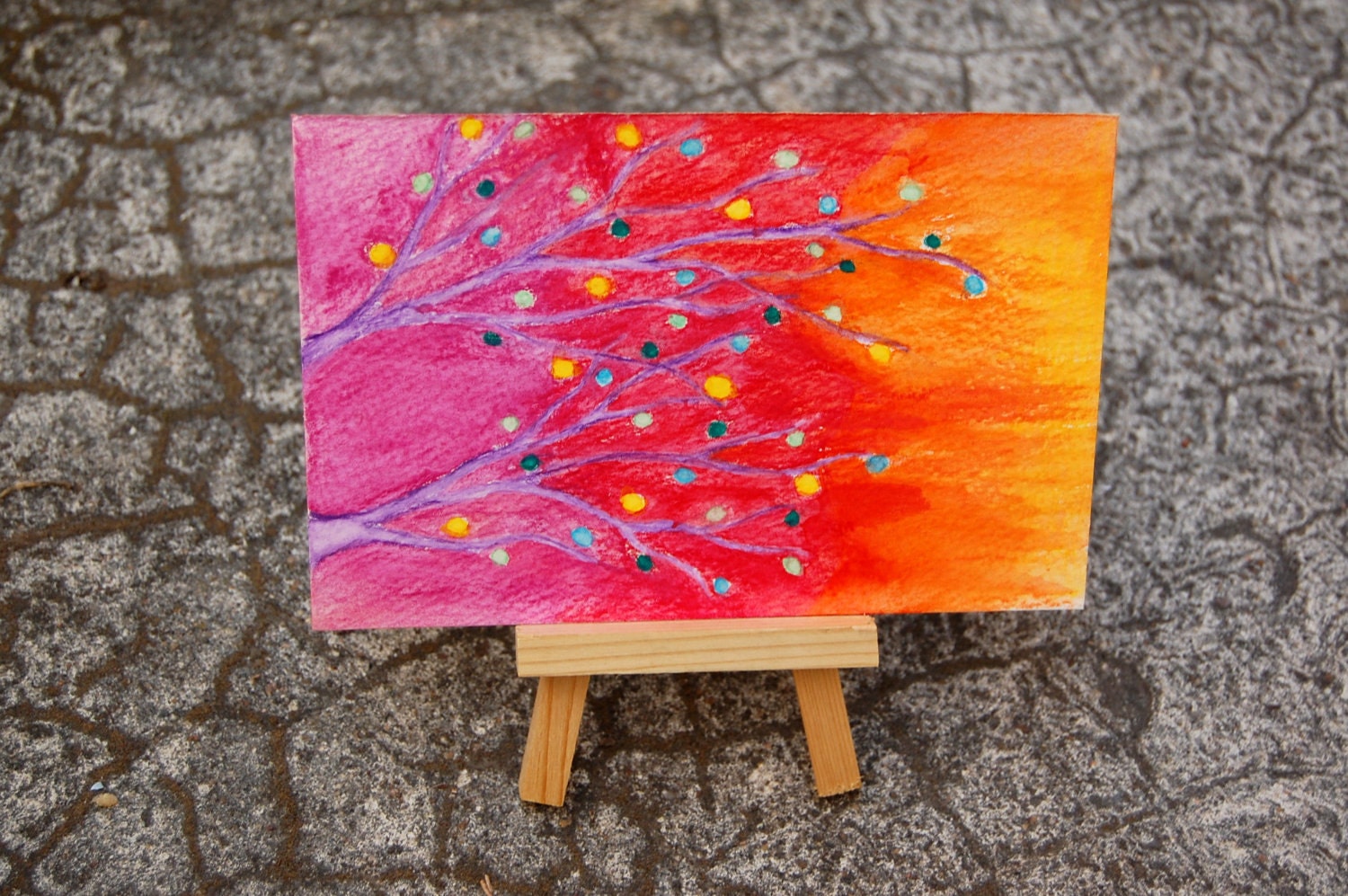 Branches - Abstract Watercolor Pencil Art on Postcard