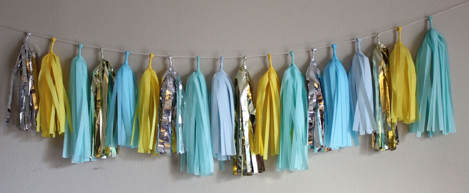 Tissue Tassel Garland-18 tassels- Poolside Sunshine Il_570xn