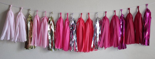Tissue Tassel Garland-18 tassels - All Pinks