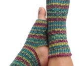 Yoga Pedicure Socks in Purple Blue and Green Stripes Hand Knit Toeless Pilates Dance