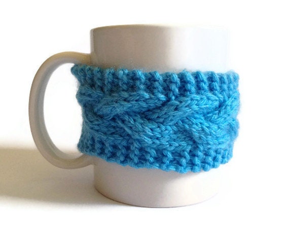 Blue Mug Cozy Coffee Cozy Coffee Sleeve Cup Cozy Cable Knit