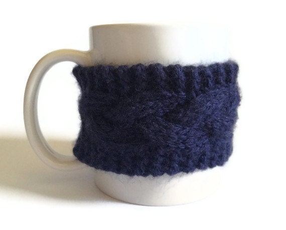 Mug Cozy Coffee Cozy Coffee Sleeve Cup Cozy Cable Knit in Navy Blue