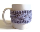 Mug Cozy Coffee Cozy Coffee Sleeve Cup Cozy Cable Knit in Lilac