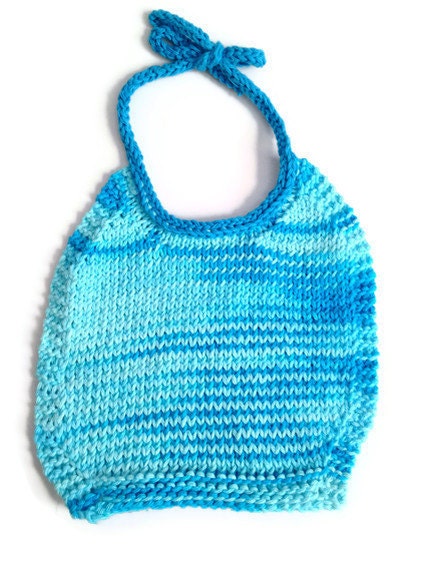 Cotton Baby Bib Handknit in Shades of Blue