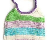 Cotton Baby Bib Handknit in Purple Green Blue and White