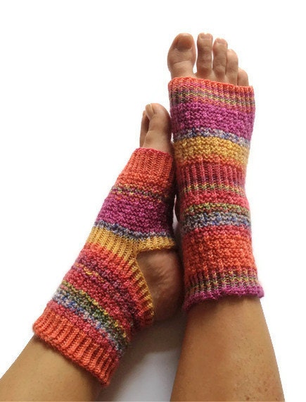 MADE TO ORDER Toeless Yoga Socks Hand Knit in Rainbow Stripes Pedicure Pilates Dance