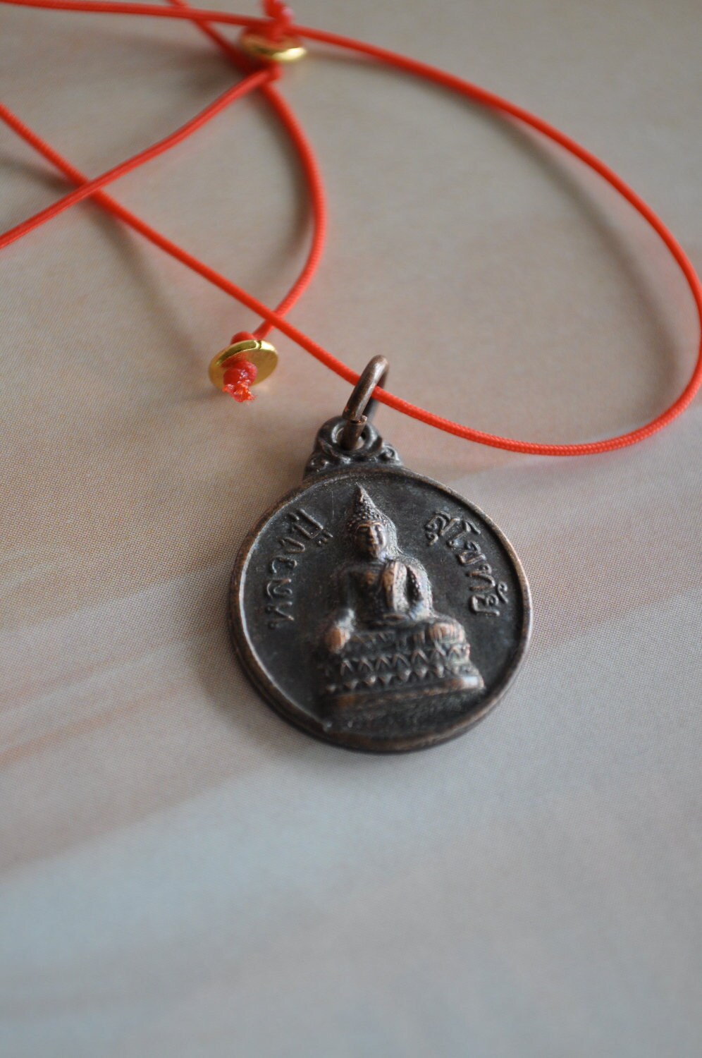 Antique Buddha Amulet Red String Necklace