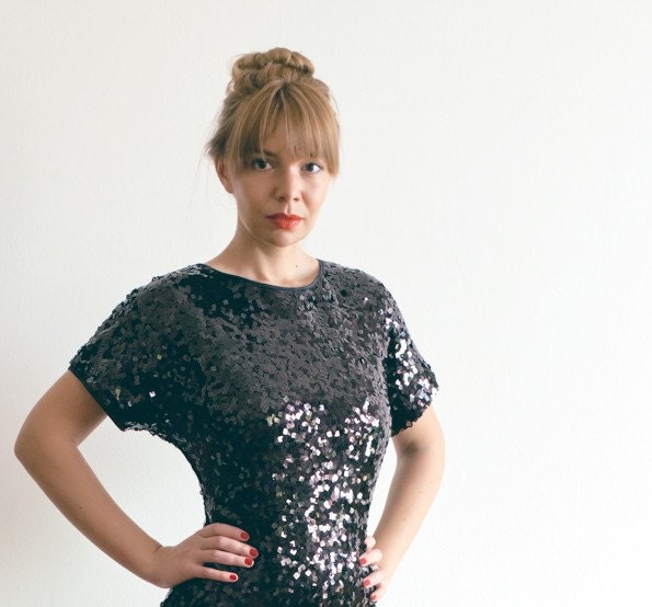 Sample Sale - Black Sequinned Party Dress - Ready to Ship - Size M