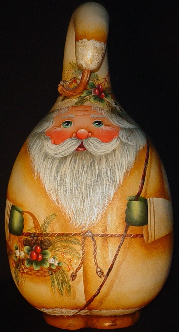 Woodland Santa Hand Painted Gourd