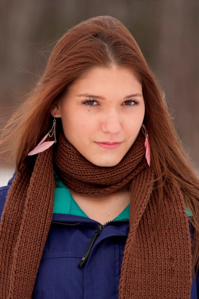 Scarf - Hand Knitted -  Merino Wool -  Thick Rib - 60 inches