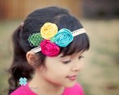 Colorful Headband-Baby Girl Headband-Newborn Headband-Infant Headband-Baby Headband-Rosette Headband-Photo Prop-Toddler Headband