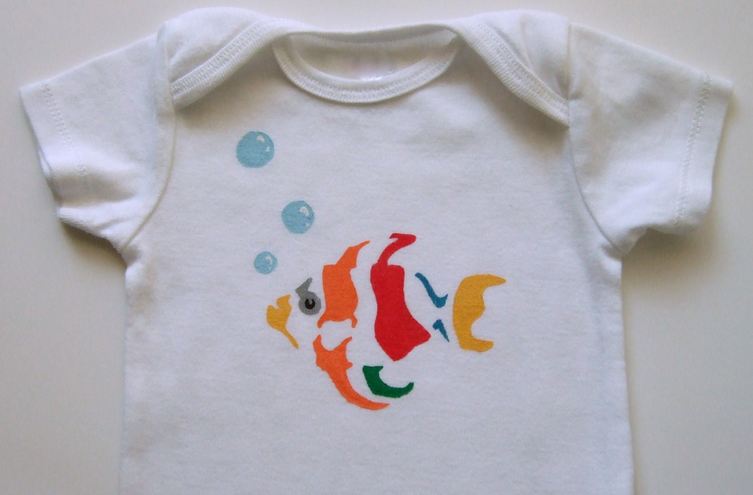 Rainbow Tropical Fish (ROYGBV and Baby Blue Bubbles) -  6M Baby Bodysuit