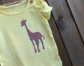 SALE -- Giraffe Silhouette - Size 12M Little Girl  Fashion Tee (Rustic Naples Yellow with Chocolate)
