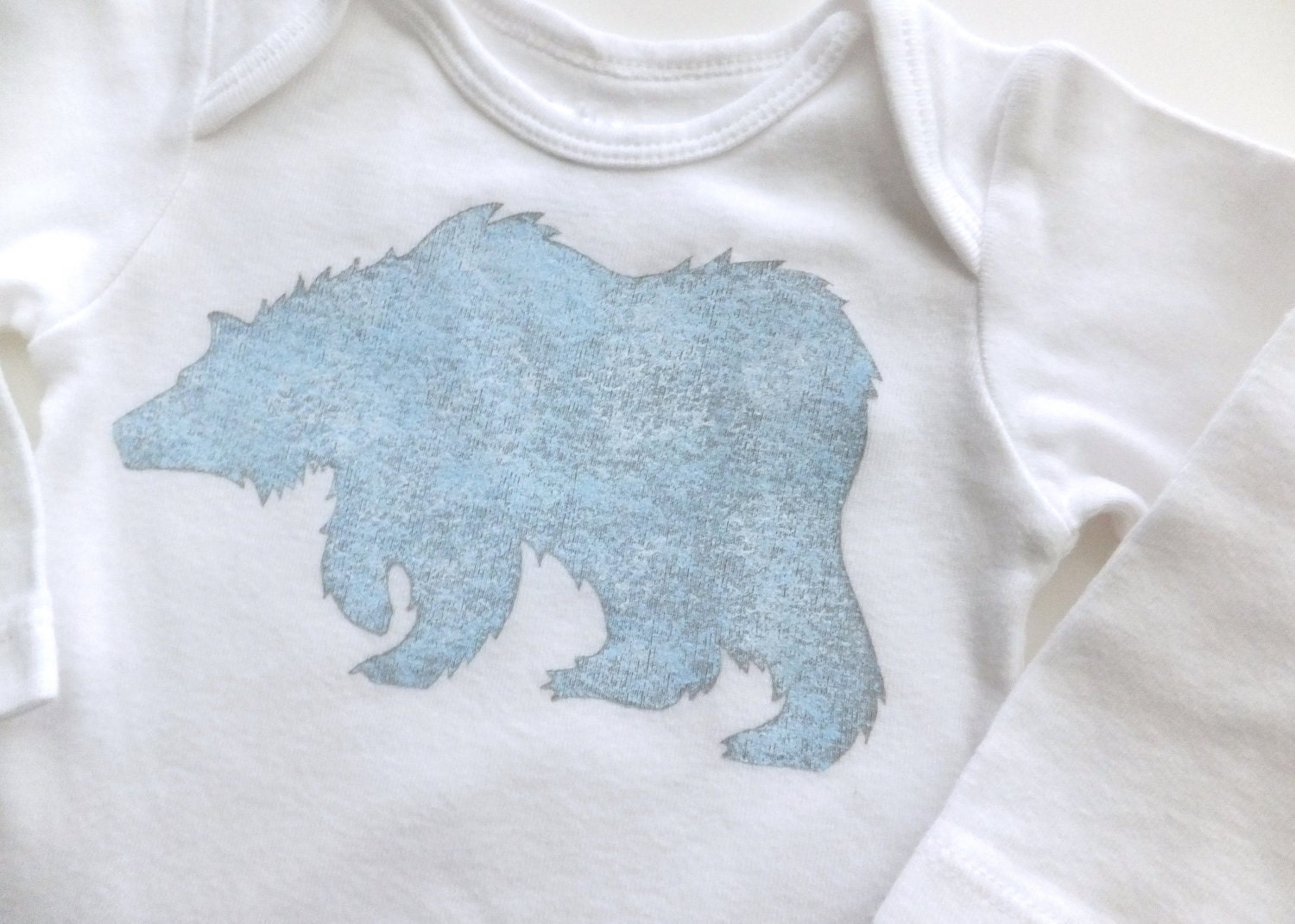 Bear in a Winter Storm (Textured Blue Gray on White Onesie) - 6M Long Sleeve Baby Bodysuit