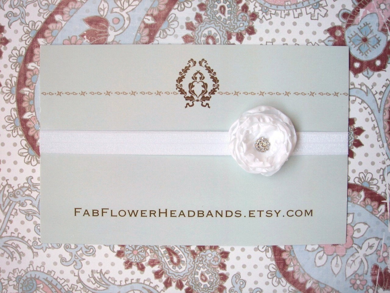White Fabric Flower on White Headband - Perfect for Baptism or Christening Headband Baby Headband Newborn Headband