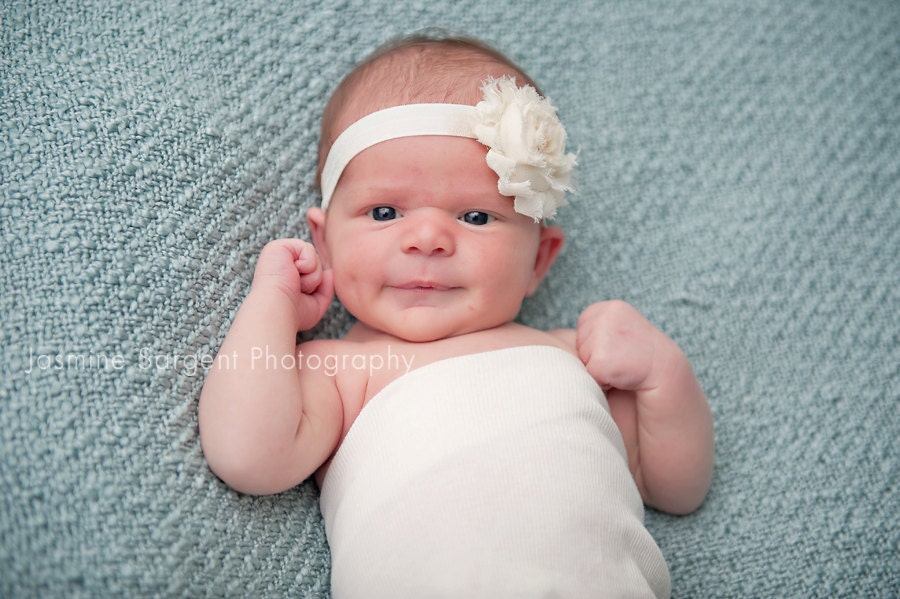 Shabby Frayed Ivory Cream Fabric Rose Headband - All Sizes - Newborn Headband - Baby Headband  - Girl Headband