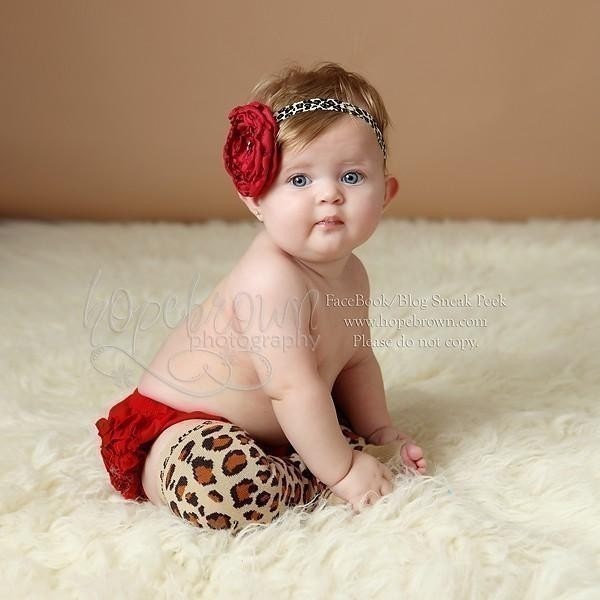 Leopard print headband with red flower - fits newborn infant baby teen through adults