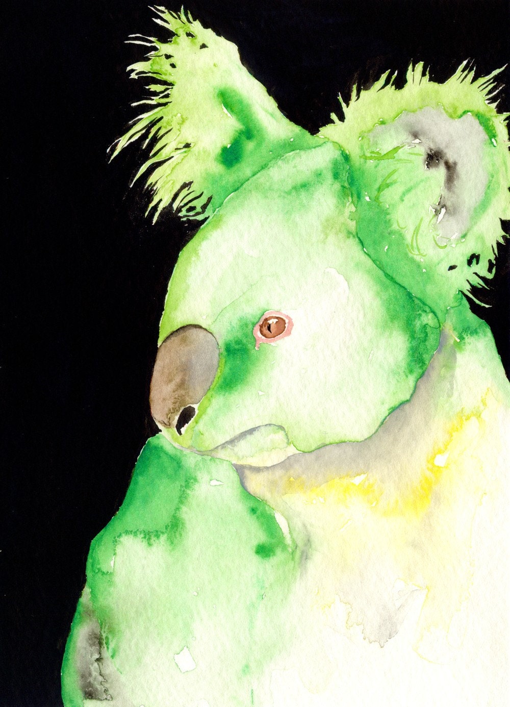 Watercolor Painting - Green Koala Contemporary Australia Wildlife Pop Art