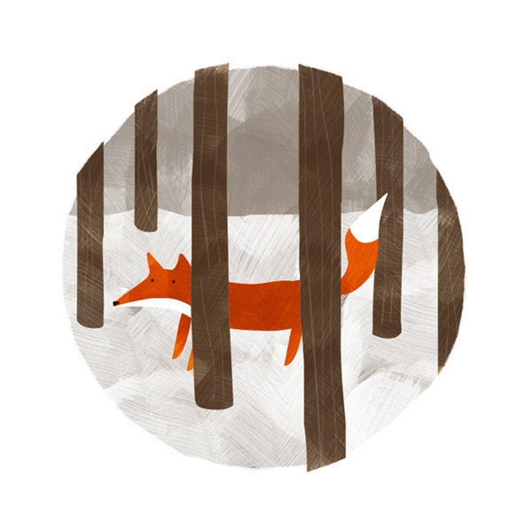 Hide and Seek - 5x7 Childrens Art Fox Illustration Print