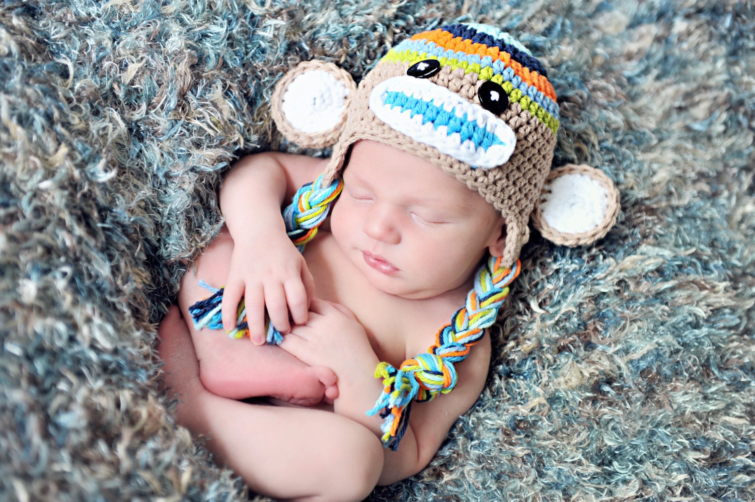 Sock Monkey Hat Crochet Sock Monkey Hat Newborn to Toddler sizing  Photography prop