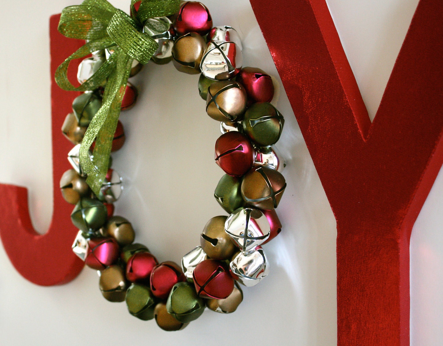 JOY Holiday Wall Letters with Jingle Bell Wreath O