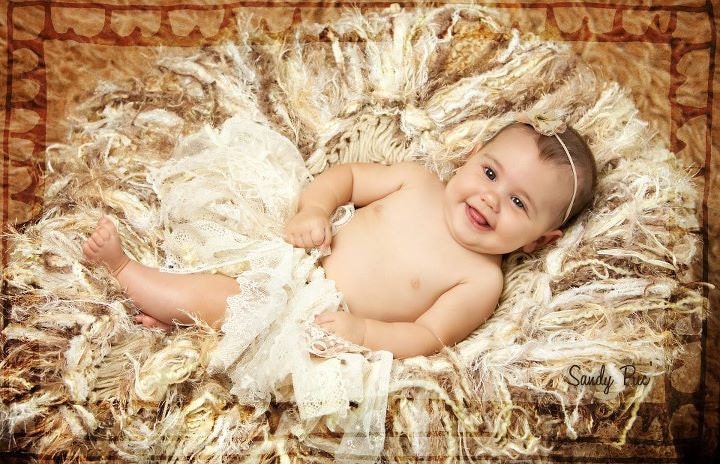Sandy Puc' Pics of Fringe Photo Prop Blanket Baby Prop.  Gold & Cream 'Granola'