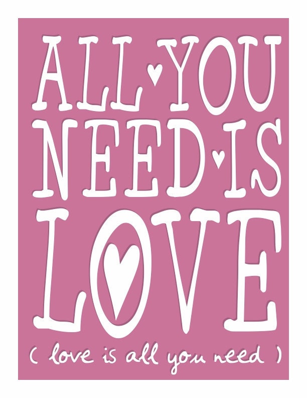 Typography Art Print - All You Need Is Love - in lovely plum