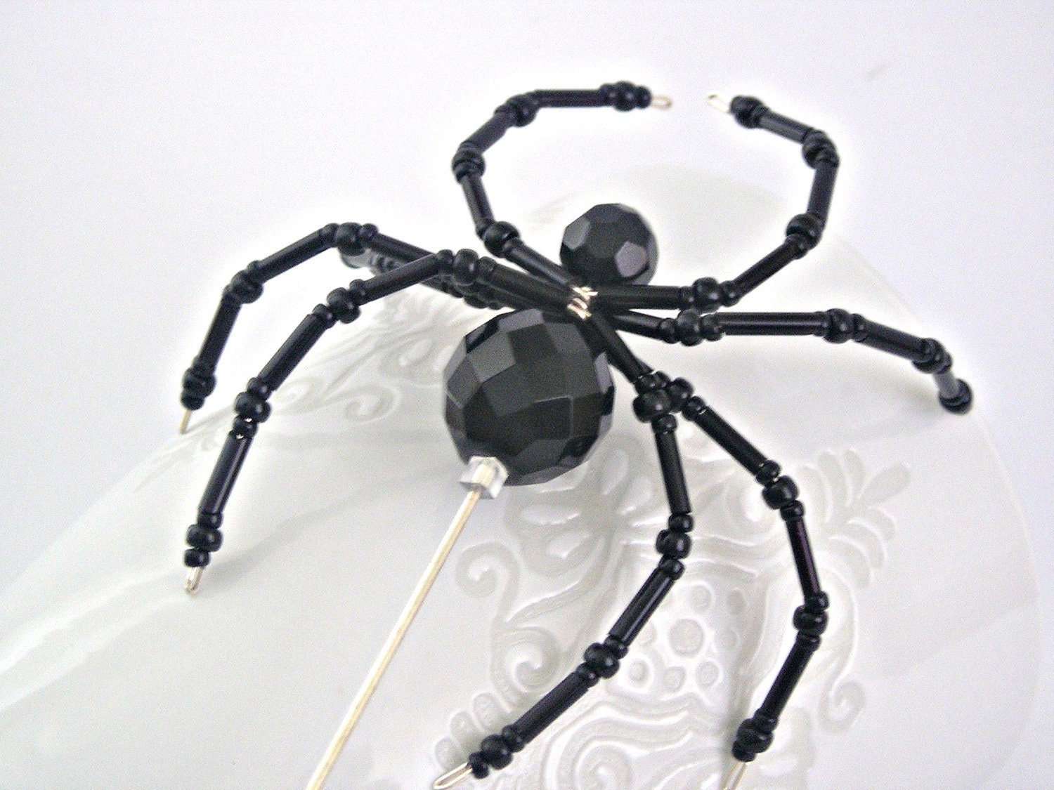 Black spider large pin brooch