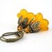 Orange bell flowers brass vintage style earrings