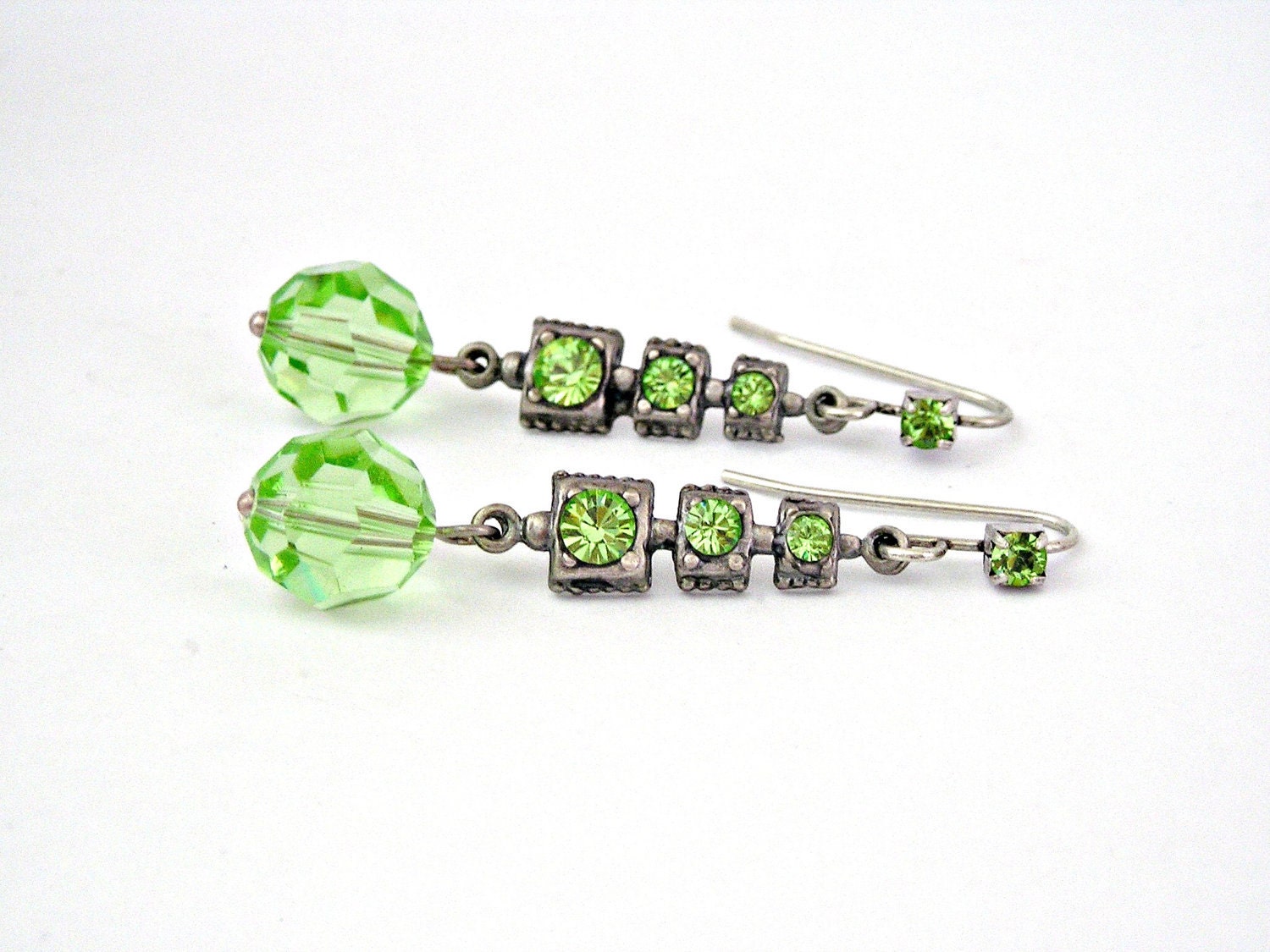 Light green Swarovski earrings with oxidized silver findings