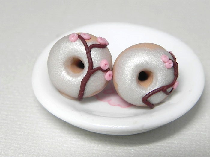White Sakura Donut Post Earrings by Lyssasstuff on Etsy
