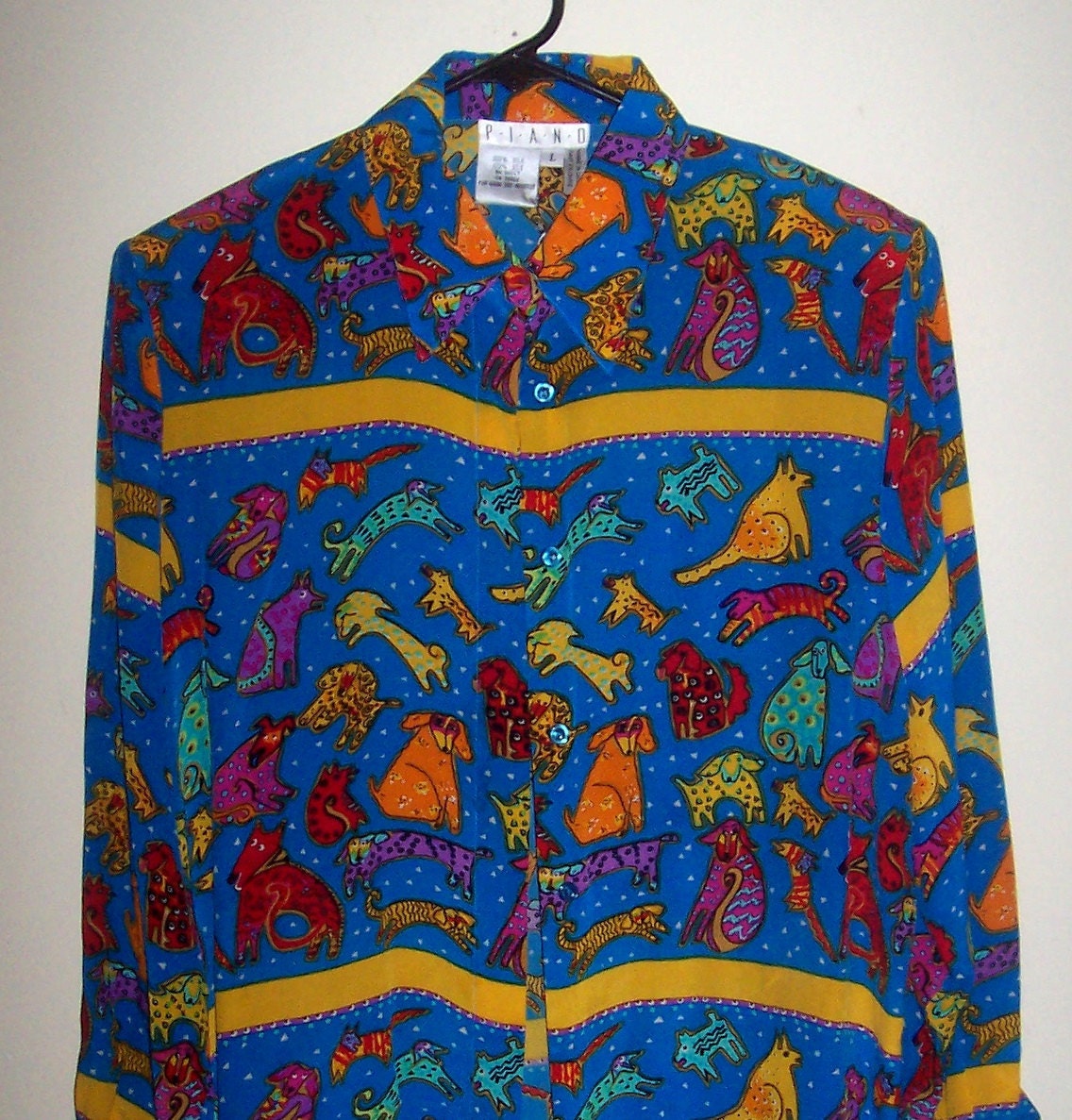 Vtg SILK DOG COLLAGE Top Large