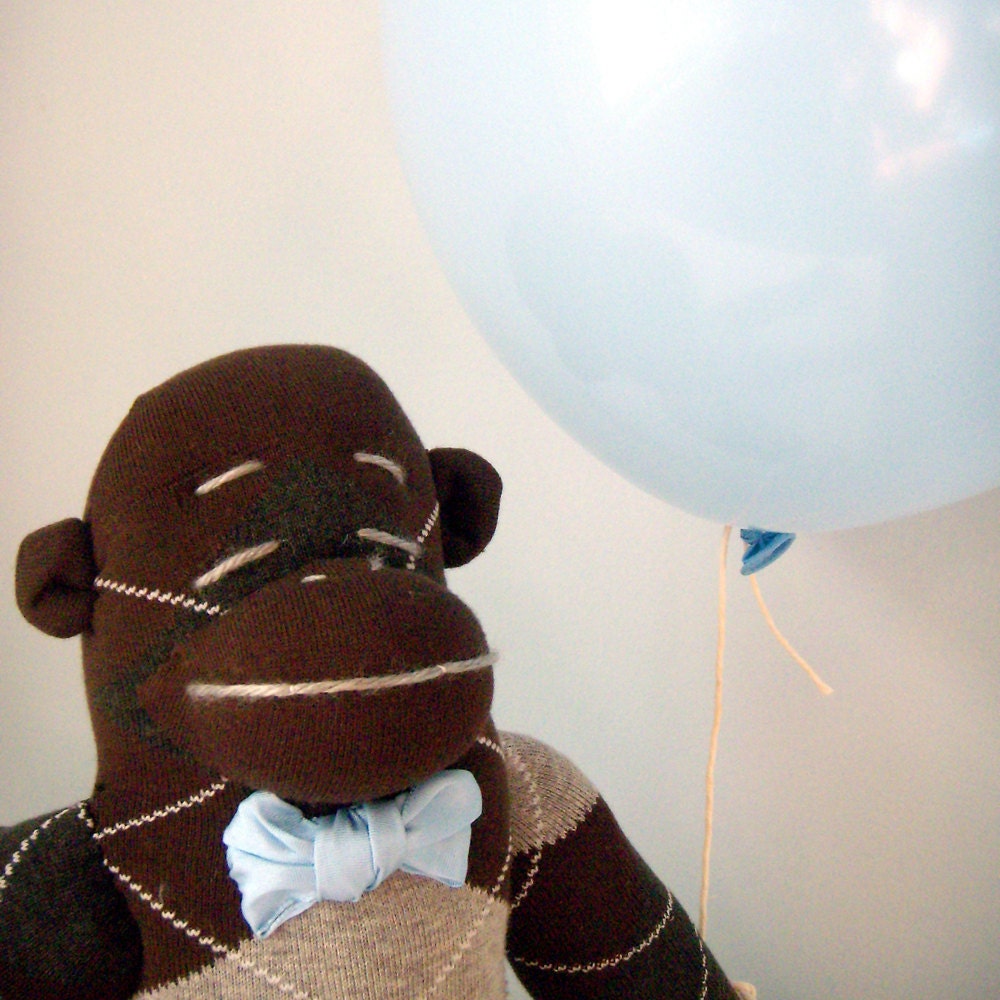 Argyle Sock Monkey Plush - Handmade, Children's Toy, Stuffed Animal, Chestnut Brown, Gray