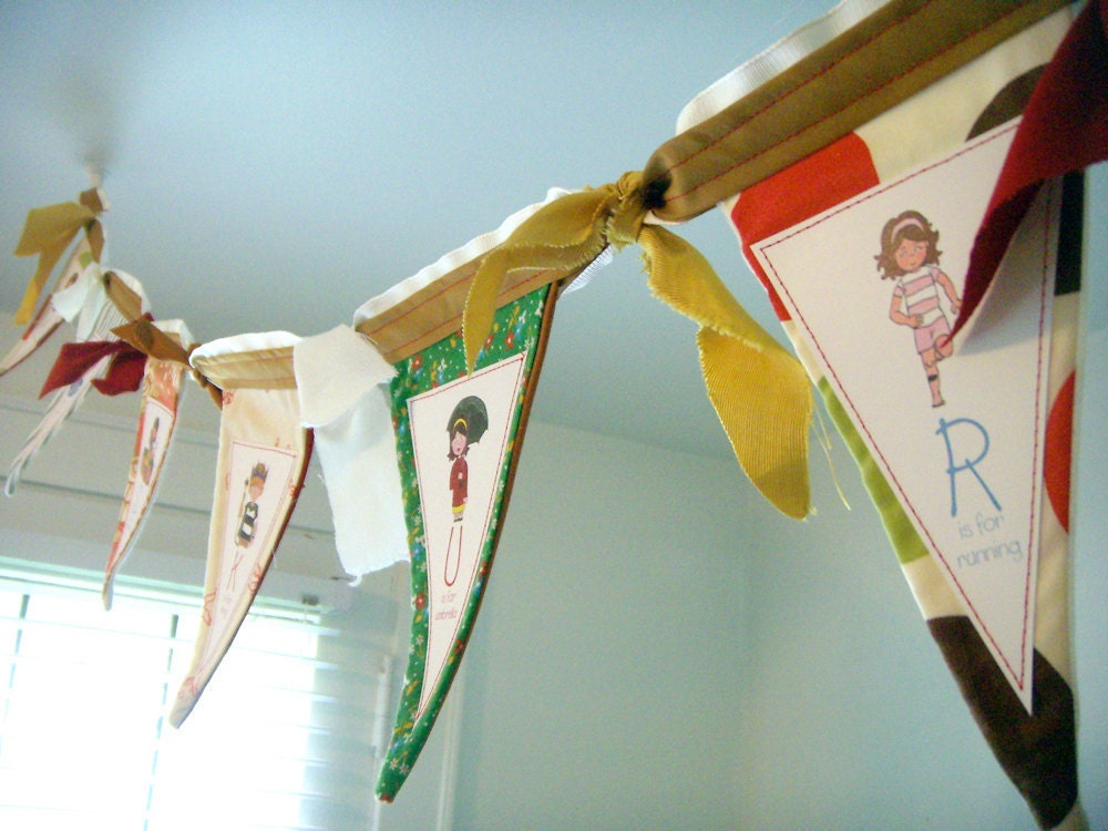 Custom Bunting Pennant Banner - 7-8 fabric flags, Birthday Party, Children's Room, Nursery, Baby Shower