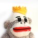 King Sock Monkey Plush - Easter basket toy, Royalty, Crown, Sock Monkey Doll, Stuffed Animal