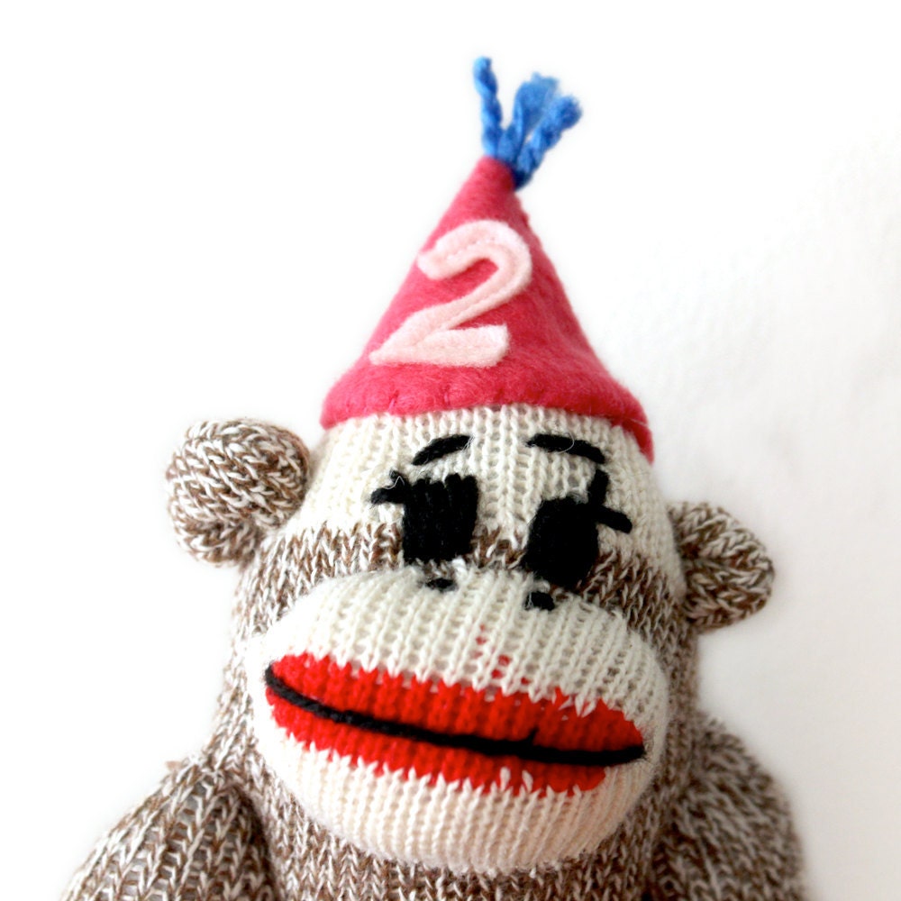 Sock Monkey Birthday Cake Topper - Girl Sock Monkey Birthday Party, custon kids birthday, Gift topper