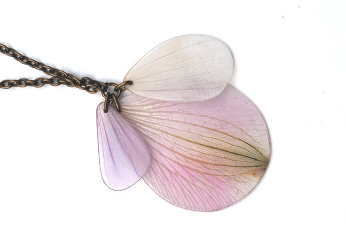 Necklace Malva, Cosmos bipinnatus and Lily of the Inkas - real flower necklace