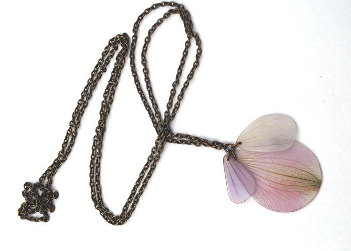 Necklace Malva, Cosmos bipinnatus and Lily of the Inkas - real flower necklace