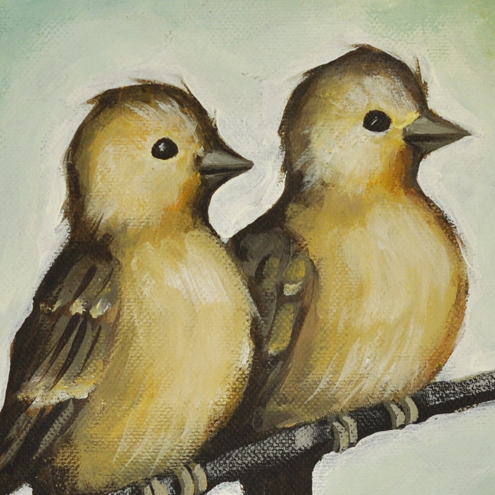 Sweet Love Bird Painting - 10 x 10 Inch Original on Canvas - My Forever One