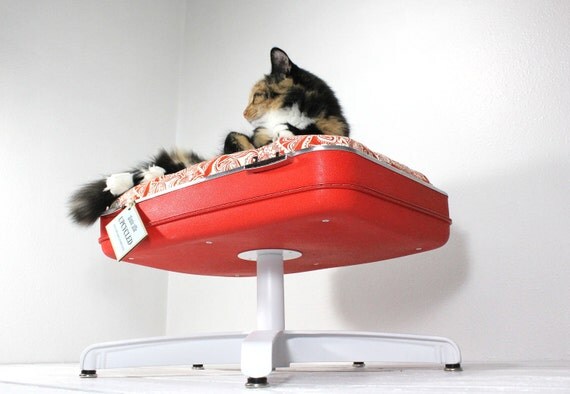 Upcycled Suitcase Pet Bed with Pedestal Base