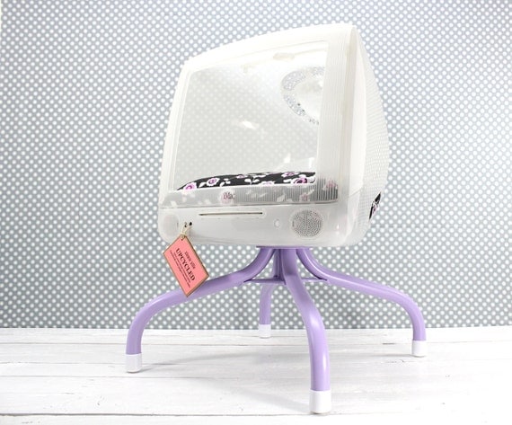 Upcycled Apple Computer Pet Bed - iMac -  Pedestal base - "Think different"