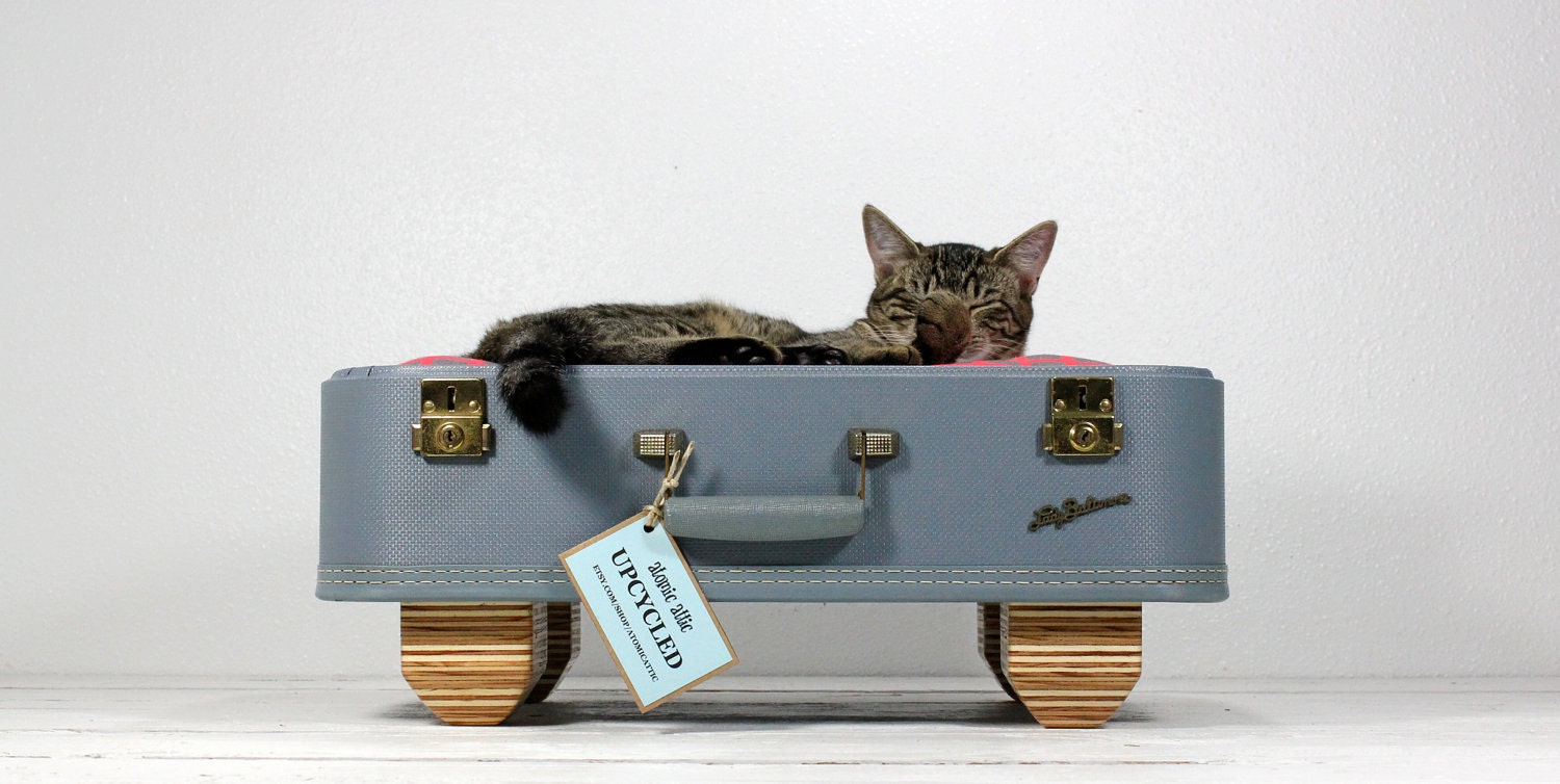 Upcycled Suitcase Pet Bed Handmade Wood Legs