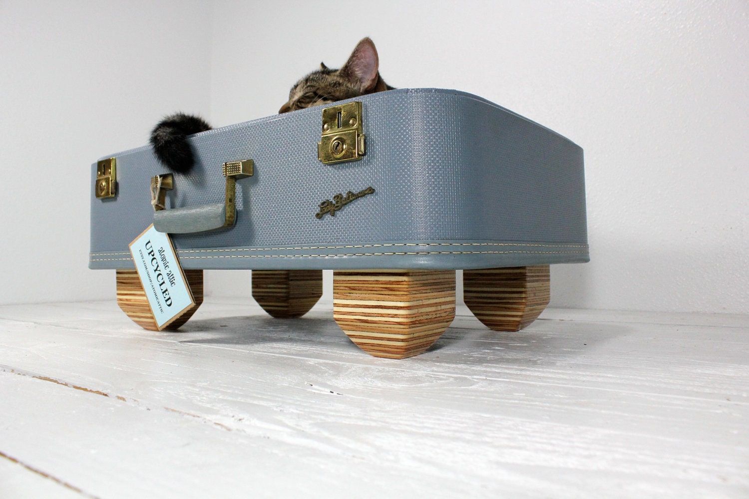 Upcycled Suitcase Pet Bed Handmade Wood Legs