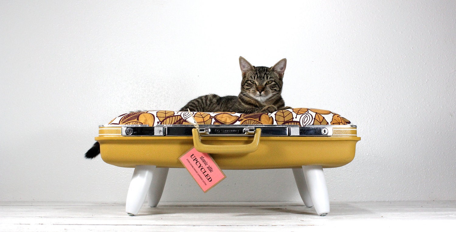 RESERVEDUpcycled Suitcase Pet Bed in Mustard Yellow
