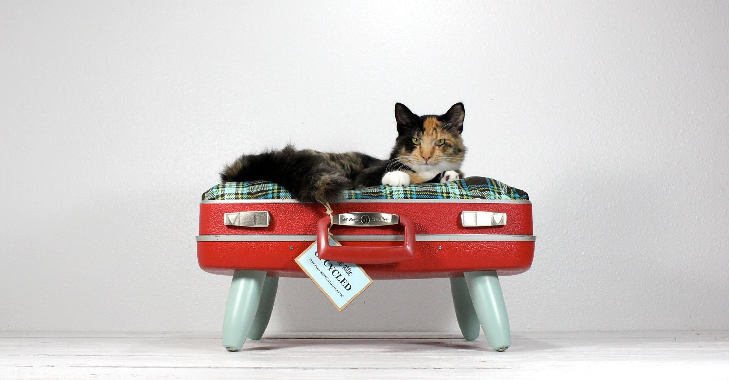 Upcycled Suitcase Pet Bed Handmade Wood Legs