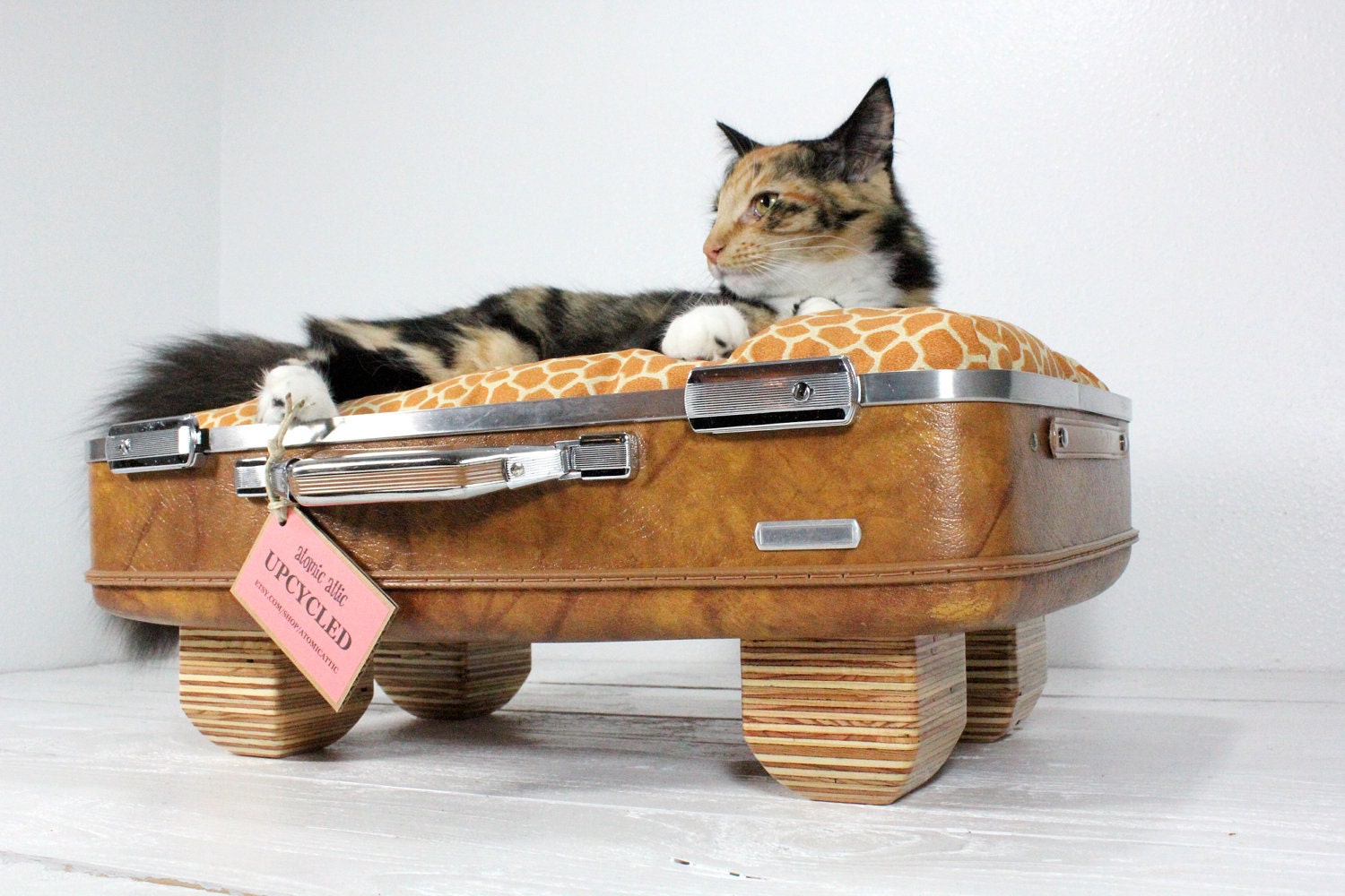 Upcycled Suitcase Pet Bed Handmade Wood Legs