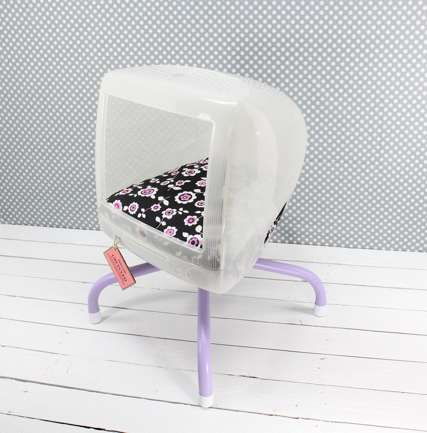 Upcycled Apple Computer Pet Bed - iMac -  Pedestal base - "Think different"