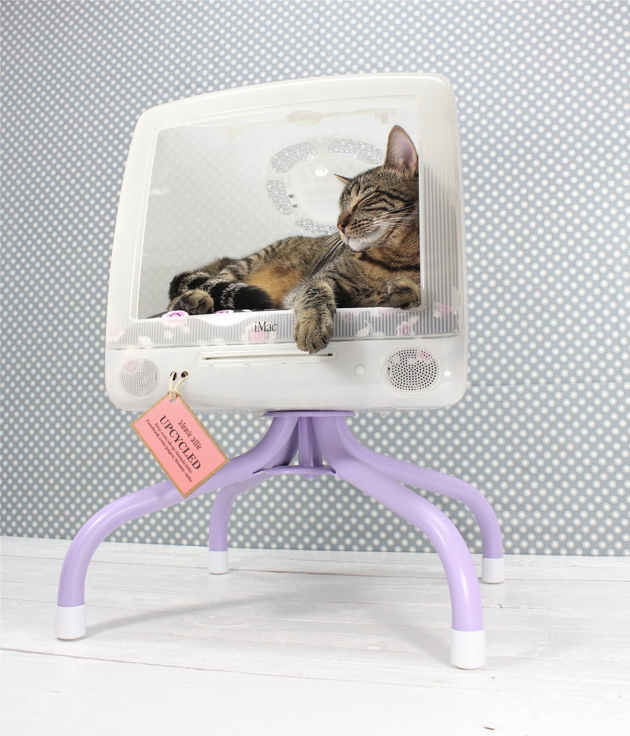 Upcycled Apple Computer Pet Bed - iMac -  Pedestal base - "Think different"